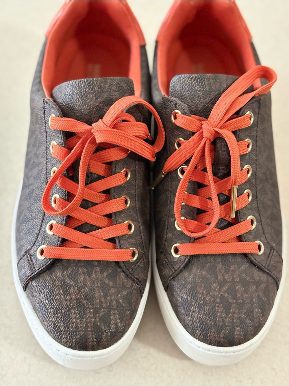 Michael Kors Brown MK Logo Sneakers with Coral Laces